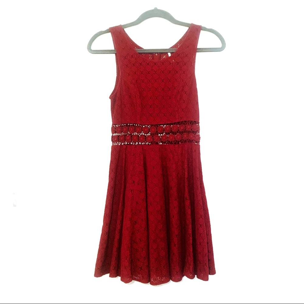 Free people burgundy lace skater dress - size 0 - Picture 2 of 4